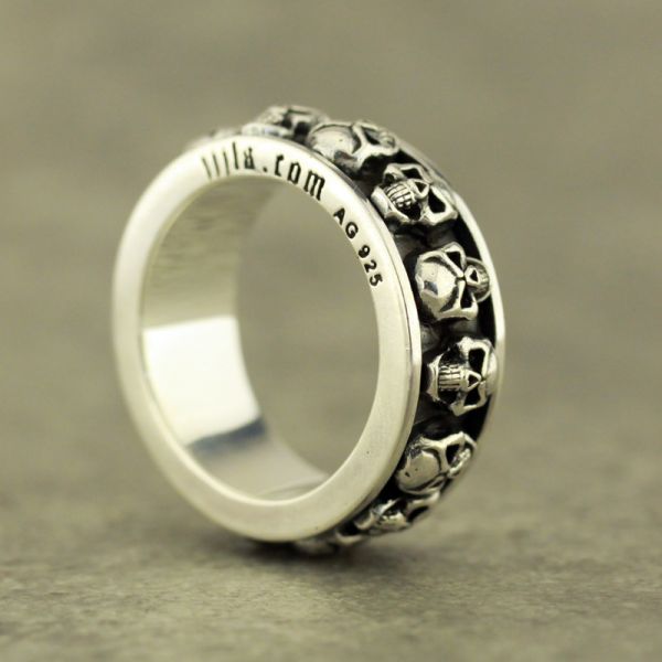 JJJ LA Ring Drehring "SPINNING SKULLS" 925er Silber GR 54