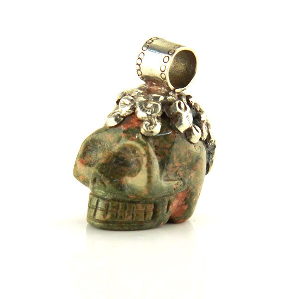 SKULL Herren Anhänger handgefertigt aus Heliotrop & 925er Silber NEU