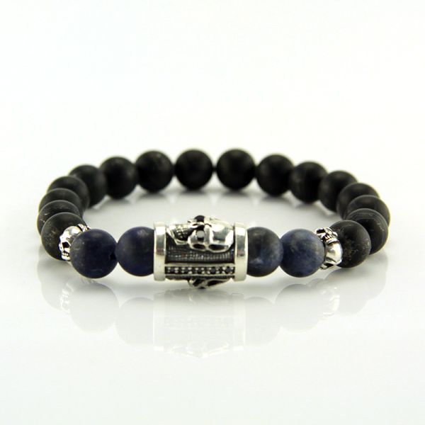 JJJ LA Armband "Skull" 925er Silber blauer Labradorit Onyx 205 mm