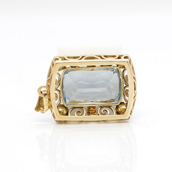 Verspielter Gelbgold 585er Anhänger mit großem Aqamarin (21403)