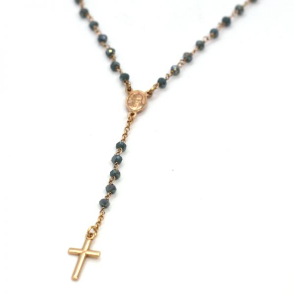 AMEN Collier "Rosario" Kreuz Triangle 925er Silber Roségold rhodiniert blue CROPP4 NEU