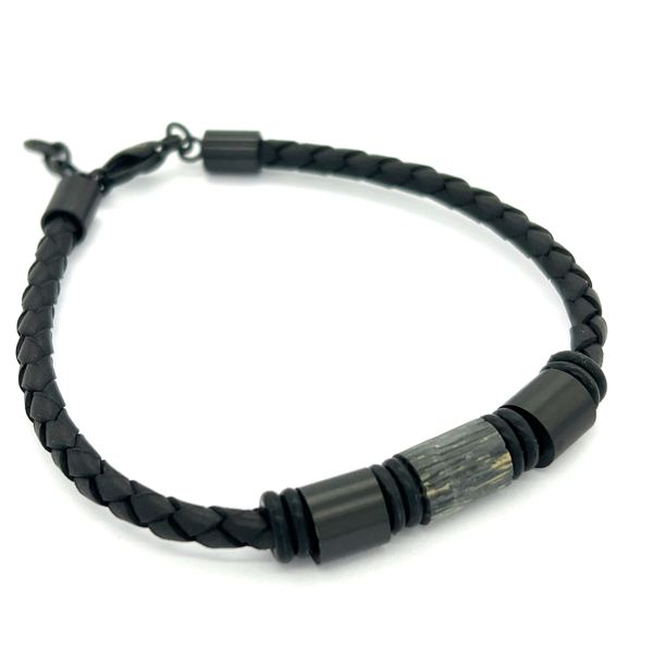 Leder Herren Armband mit Kohlefaserelementen 21 + 2 cm ST-00429B NEU