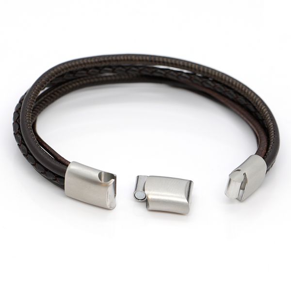 Herrenarmband Lederarmband Edelstahl mit Magnetverschluß 21,5 + 1 cm