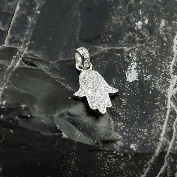 Anhänger "HAMSA" 925er Silber rhodiniert Kubic Zirkonia Fatima Hand NEU