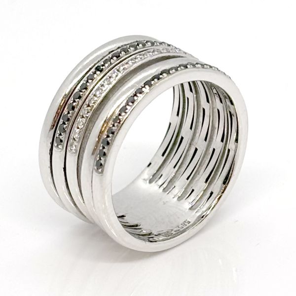 Brillant Ring 585er Weißgold kleine schwarze und weiße Diamanten im Brillantschliff GR 58 (34379)