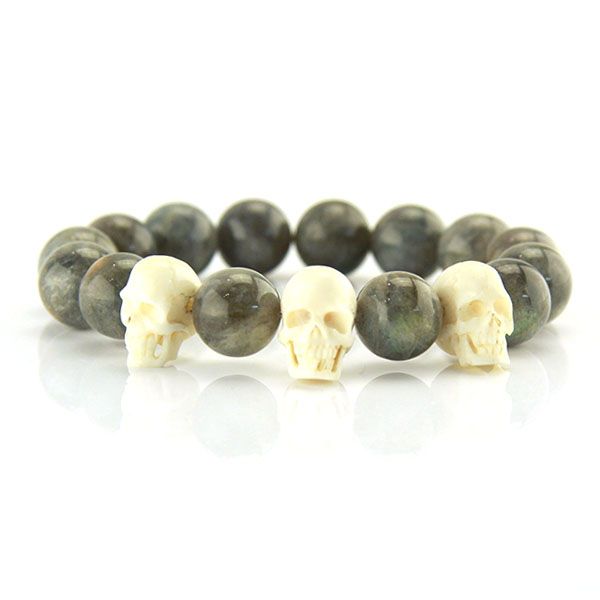 Labradorit Kugel Armand "SKULLS" aus echtem Knochen gefertigte Totenschädel