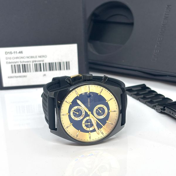 Detomaso Herren Armbanduhr "LIVE THE MOMENTUM" Quarz schwarz/gold neuwertig (37205)
