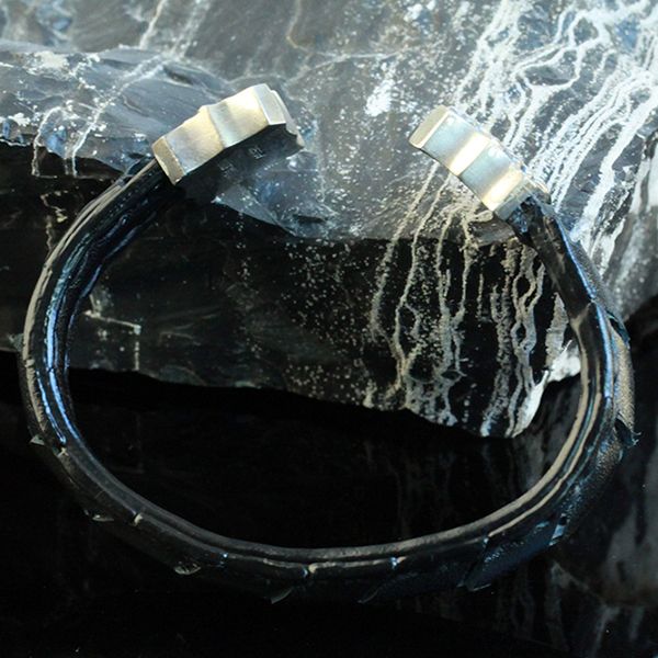 JJJ LA Leder Armspange "CROSS" Leder Silber 925er 210 mm