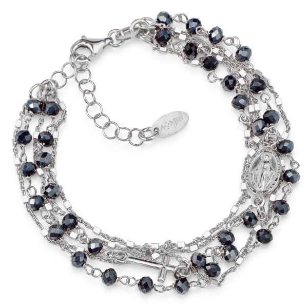 AMEN Armband "Rosario" Merhsträngig 925er Silber rhodiniert Zirkone BLAU BRMFBG