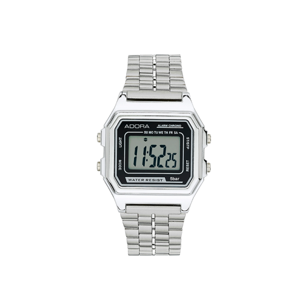 Adora LCD Herren Armbanduhr AL3520 5 Bar SILBER NEU