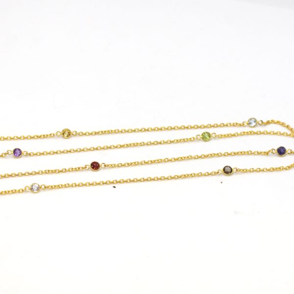 Collier "COLOR" 925er Silber vergoldet farbige Edelsteine 80 cm ES90024910 NEU