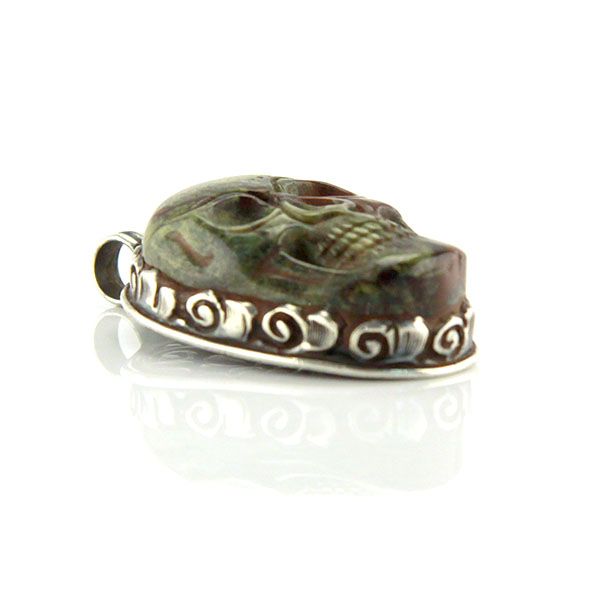 SKULL Anhänger handgefertigt Heliotrop & 925er Silber NEU