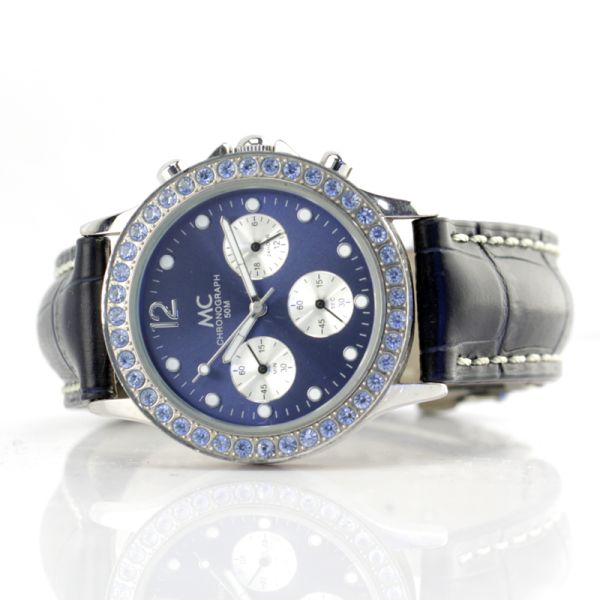 MC Damen Chronograph Damen Armbanduhr Edelstahl blaue Zirkonia (P13)
