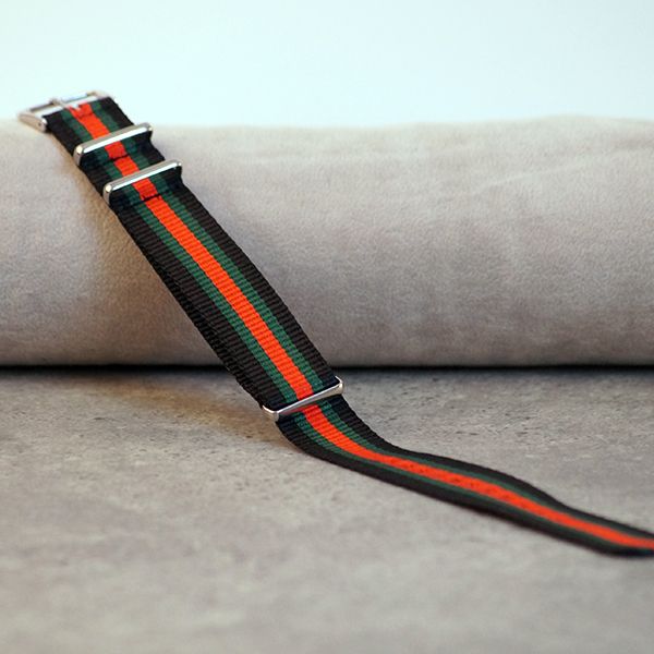 Uhrenarmband Durchzugsband Textil Nylon schwarz/grün/rot 20 mm