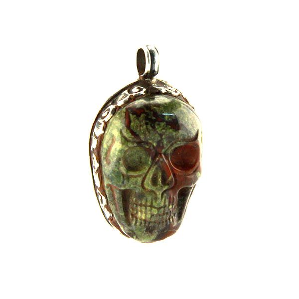 SKULL Anhänger handgefertigt Heliotrop & 925er Silber NEU