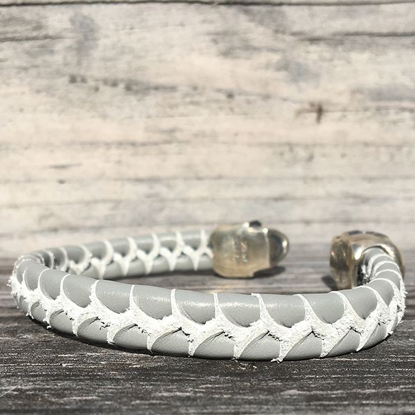 JJJ LA Armspange "SKULL" graues Leder 925er Silber 190 mm