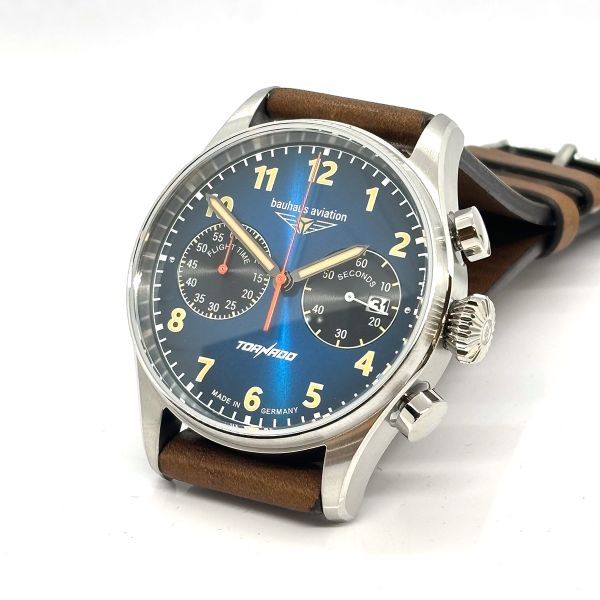 Bauhhaus Aviation "Tornado" Herren Armbanduhr Chrono Quarz Ref. 2772-3 NEU