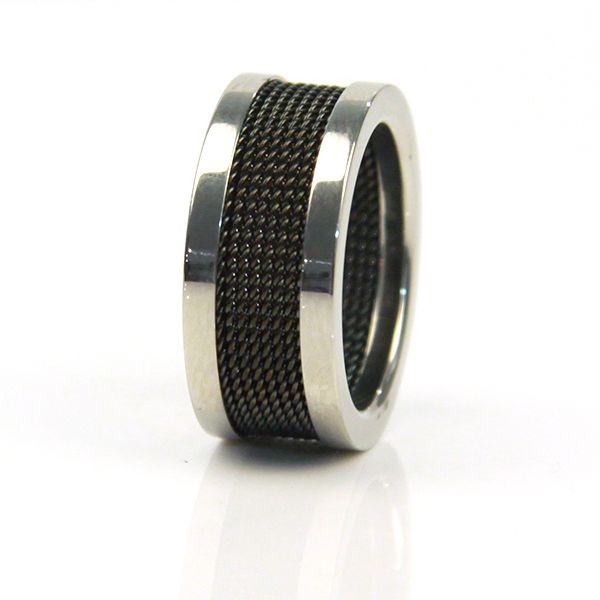 STEEL Herren Ring Edelstahl Silver-Black Milanaise GR 65 NEU