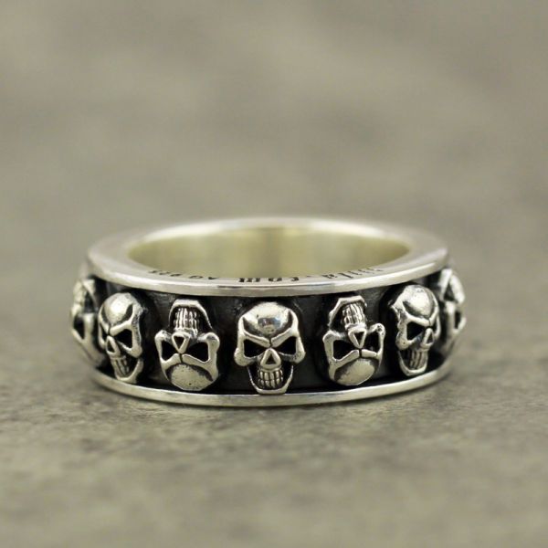 JJJ LA Ring Drehring "SPINNING SKULLS" 925er Silber GR 56