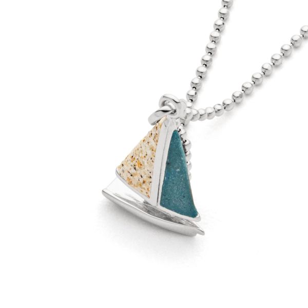 DUR Anhänger "Segelboot" 925er Silber rhodiniert Starndsand Steinsand blau P4197 NEU