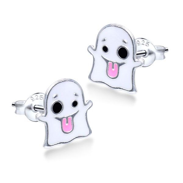 Kinder Ohrstecker "Gespenst" 925er Silber emalliert rhodiniert NEU