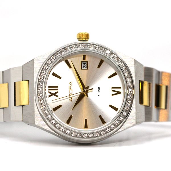 Adora Damen Armbanduhr Bi-Color Edelstahl IP Gold Zirkonia Ø 36 mm AT5493 NEU