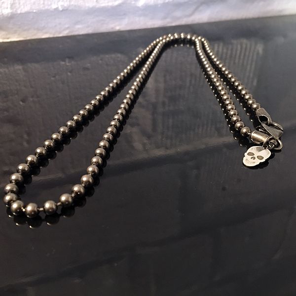 JJJ LA Halskette "BALL & CHAIN" Kugelkette 925er Silber geschwärzt Ø 4 mm 60 cm lang