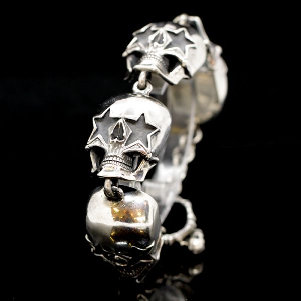 Armband Gliederarmband massiv "STARSKULLS" 925er Silber Knebelverschluss 24 x 250 mm NEU