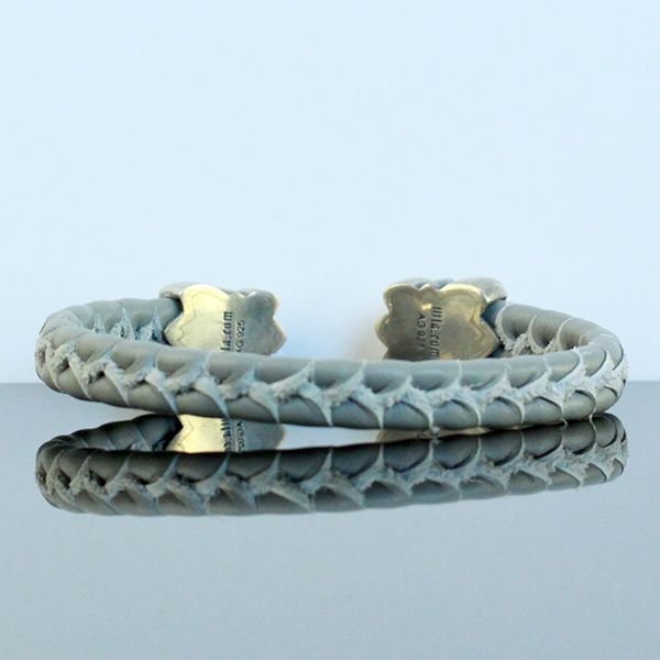 JJJ LA Armspange "FLEUR DE LYS" graues Leder 925er Silber Medium