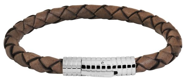Raptor Echtlederarmband geflochten braun Edelstahlschließe 21 cm RA50110-002 NEU