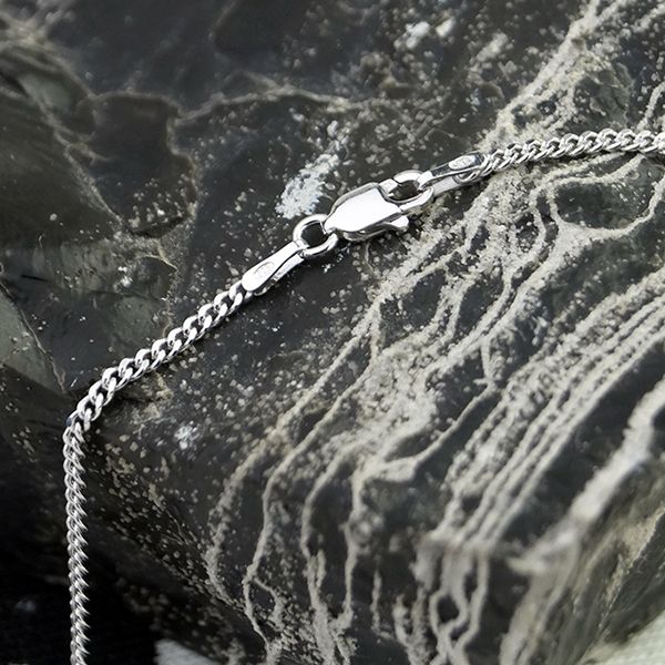 Halskette Curb Panzerkette 925er Sterling Silber rhodiniert 42 cm / 1,7 mm Breit