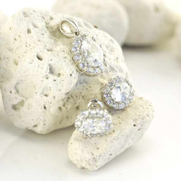 Schmuckset Anhhänger mit Ohrstecker Kubic Zirkonia 925er Silber (134)