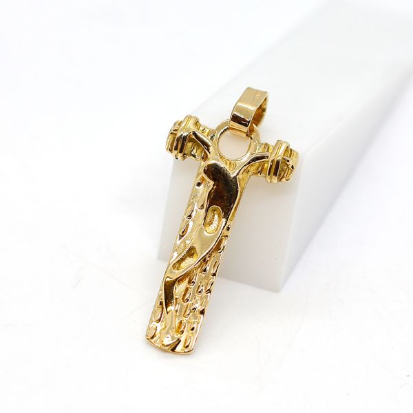 Modern gestalteter Kreuzanhänger mit Korpus aus 750er Gelbgold (21723)