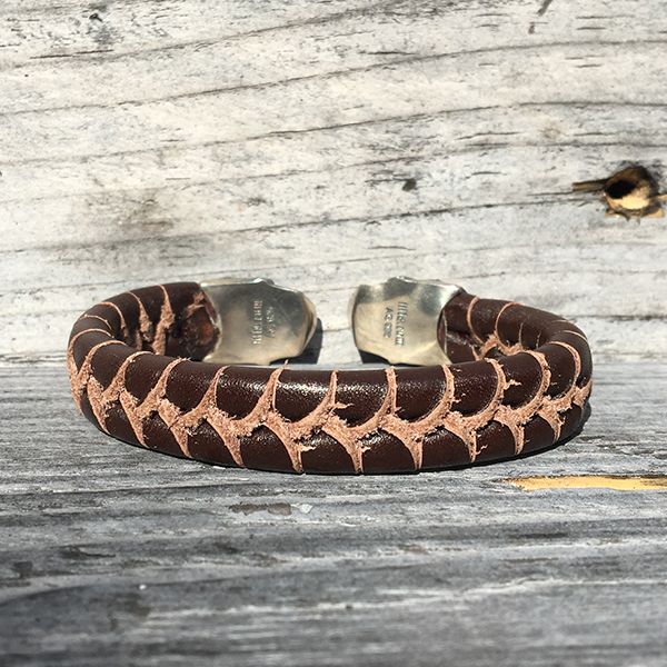 JJJ LA Leder Armspange "SKULL" kombiniert mit 925er Silber 190 mm braun