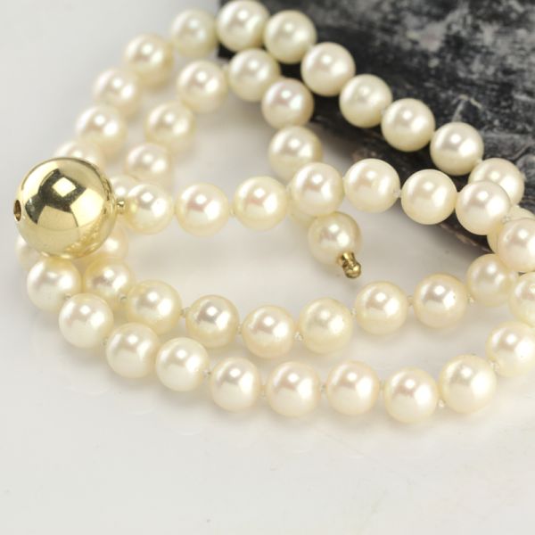 Akoya Perlenkette Jörg Heinz Steckschließe Kugel 750er Gelbgold (3494)