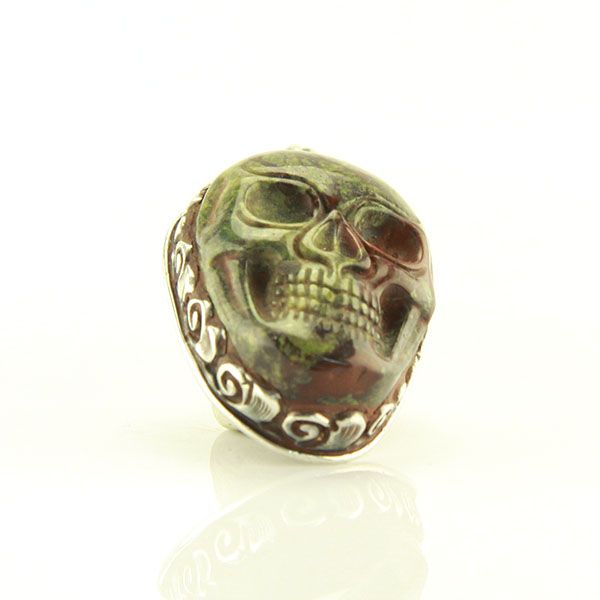 SKULL Anhänger handgefertigt Heliotrop & 925er Silber NEU