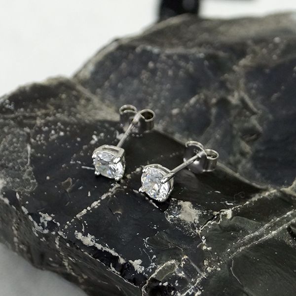 Ohrstecker 925er Silber rhodiniert Zirkonia weiß 5 mm Durchmesser in Krampe gefasst NEU