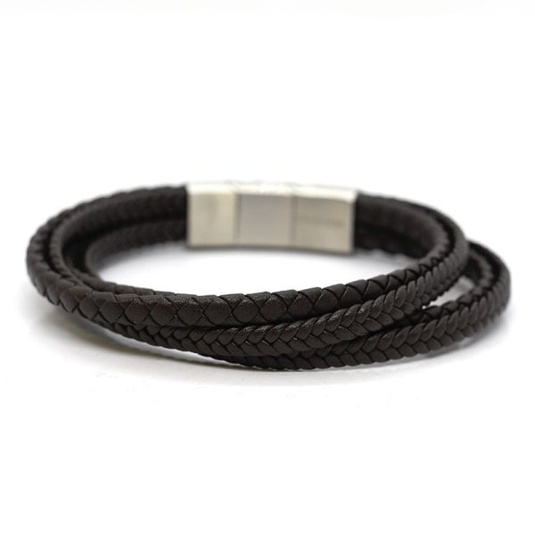 Lederarmband Edelstahl Schließe Leder braun 4-Reihig 22 cm + 1 cm NEU