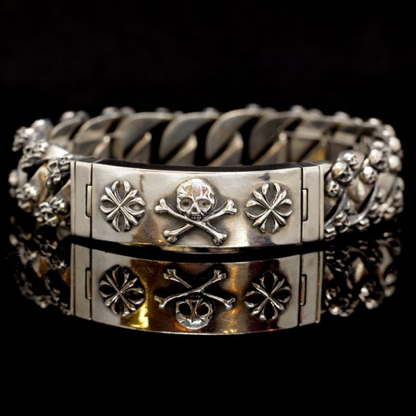 Armband Panzerarmband massiv "CROSSBONE SKULL" 925er Silber Buckle 18 x 210 mm NEU