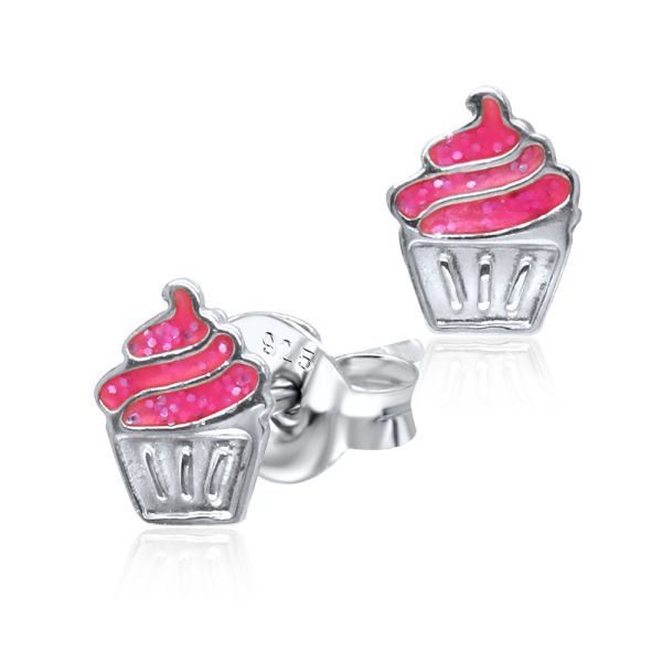 Kinder Ohrstecker "Cupcake" 925er Silber emalliert rhodiniert ES90029677 NEU