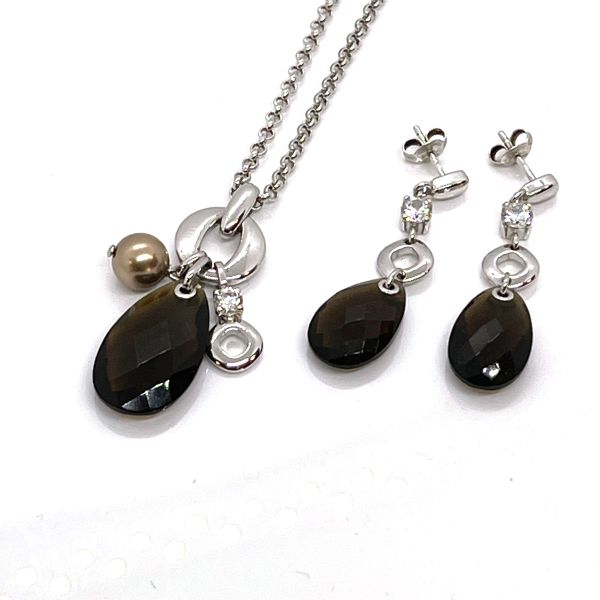 Fossil Schmuckset Halkette Rundanker + Ohrhänger 925er Silber 42 cm + 5 cm