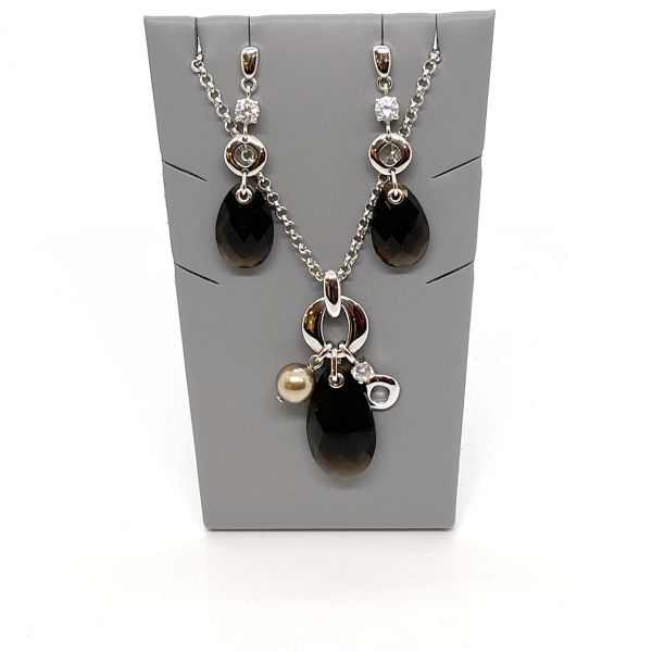 Fossil Schmuckset Halkette Rundanker + Ohrhänger 925er Silber 42 cm + 5 cm