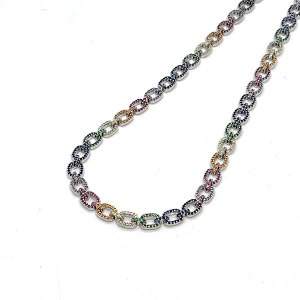 Damencolier 925er Silber rhodiniert Multicolor 43 cm S-02382C NEU