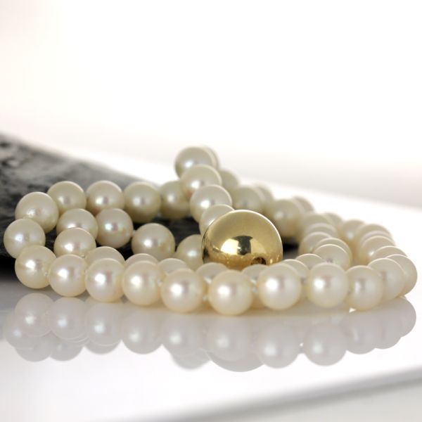 Akoya Perlenkette Jörg Heinz Steckschließe Kugel 750er Gelbgold (3494)