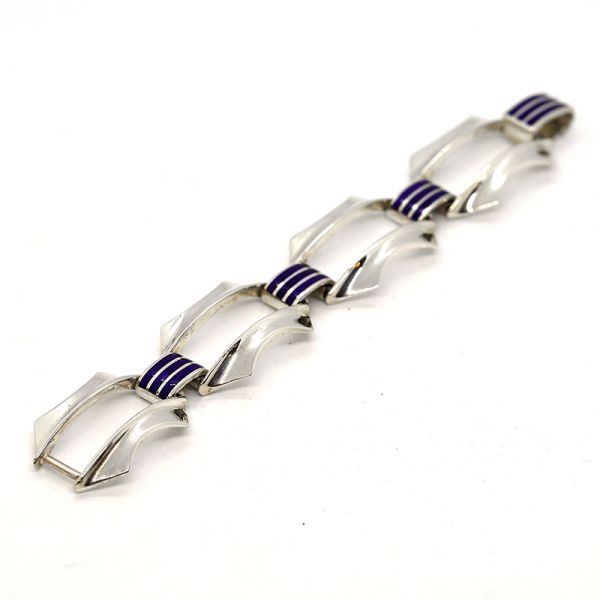 Silber Armband Gliederarmband 925er Silber Emaile Einlage 190 mm (21641)