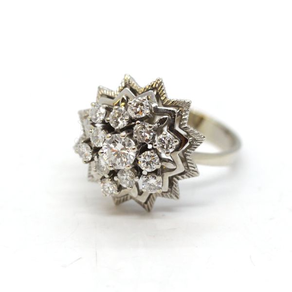 Cocktail Ring 585er Weißgold mit 13 Diamanten im Brillantschliff