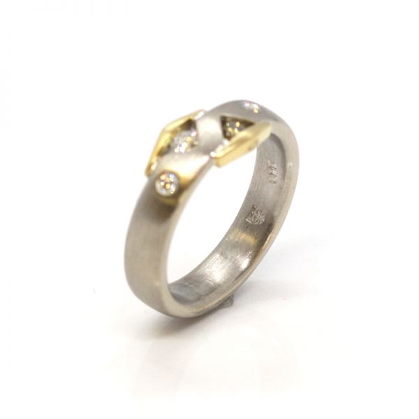 Bandring Bi Color 585er Gold mit vier Diamanten im Brillantschliff (10779)