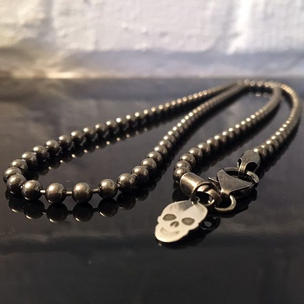 JJJ LA Halskette "BALL & CHAIN" Kugelkette 925er Silber geschwärzt Ø 4 mm 60 cm lang