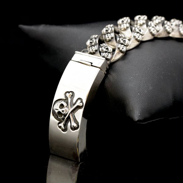 Armband Gliederarmband massiv "CROSSBONE SKULL" 925er Silber Buckle 18 x 180 mm NEU
