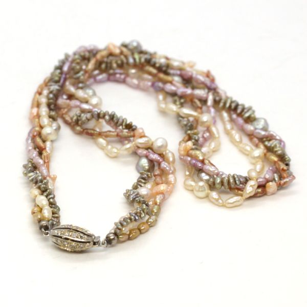 Perlenkette Antik gedreht mit 585er Weißgold Diamantschließe 44 cm (11470)